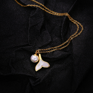 XIXI OEM <span class=keywords><strong>Bijoux</strong></span> En Acier Inoxydable Sieraden Pearl Mujeres 18K Chapado en oro Cadena Shell Sirena Cola Joyería de <span class=keywords><strong>moda</strong></span> Collares - Product Image 3