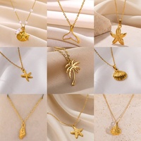 Collier tendance pour femme en acier inoxydable plaqué or, style européen et américain, avec pendentif géométrique en forme de petite conque et étoile de mer, chaîne à maillons