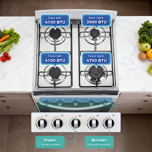<span class=keywords><strong>Cuisinière</strong></span> à <span class=keywords><strong>gaz</strong></span> encastrable <span class=keywords><strong>4</strong></span> brûleurs 50 cm avec <span class=keywords><strong>four</strong></span> et grill <span class=keywords><strong>4</strong></span>-en-1 - Product Image 2