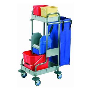 Carrello multiuso in acciaio inox da 70 litri completo di secchi e porta-mop per la pulizia - Product Image 1
