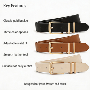 Custom 3 Pack Women <b>Belts</b> <b>for</b> Jeans <b>Dresses</b> Pants Ladies Leather Waist <b>Belt</b> With <b>Gold</b> Circle Buckle <b>for</b> Daily Casual Outfits - Product Image 4