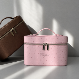Estuche de <span class=keywords><strong>Maquillaje</strong></span> de Cuero PU con Grabado de Avestruz <span class=keywords><strong>Rosa</strong></span> Bebé, con Logotipo Personalizado OEM, con Divisores Extraíbles, Organizador de <span class=keywords><strong>Maquillaje</strong></span> para Mujer, para Viaje - Product Image 1