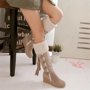 Сапоги до середины икры на высоком каблуке хорошего качества, 2025 зимние женские сапоги на танкетке - Product Image 3