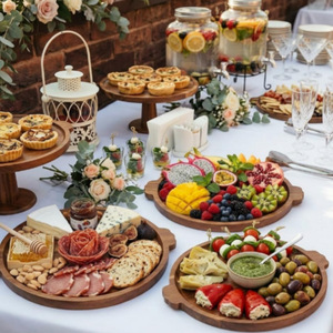 Round Acacia Wood Serving <b>Tray</b> Dark Brown 12 Inch Cheese Charcuterie Board For Party <b>Snacks</b> - Product Image 4