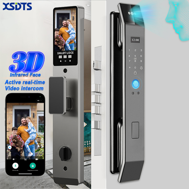 For DF14XF Tuya Smart 3D Facial Recognition Door Lock Fingerprint Keyless Entry Real Time Video Intercom Aluminum/Steel Door