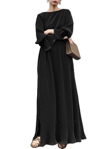 Nuevo Vestido de satén modesto Estilo vintage con cinturón manga acampanada tiras material musulmán Malasia Indonesia Oriente Medio <span class=keywords><strong>cabaya</strong></span> - Product Image 3