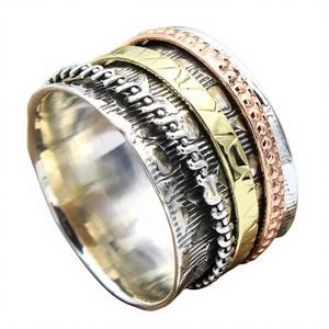 Anillo Giratorio Clásico de Plata de Ley 925 con Tres Piedras Plateadas Lisas para Meditación, Venta al por Mayor en Línea, Hecho a Mano, Ideal para Aniversarios - Product Image 1