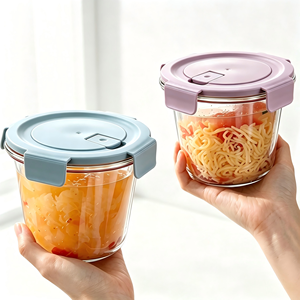 <span class=keywords><strong>Set</strong></span> Wadah Penyimpanan Makanan Dapur Kaca Borosilikat dengan Tutup 4 X 700 ml Kedap Udara Bebas BPA Anti Bocor Aman untuk Microwave dan Mesin Cuci Piring - Product Image 1