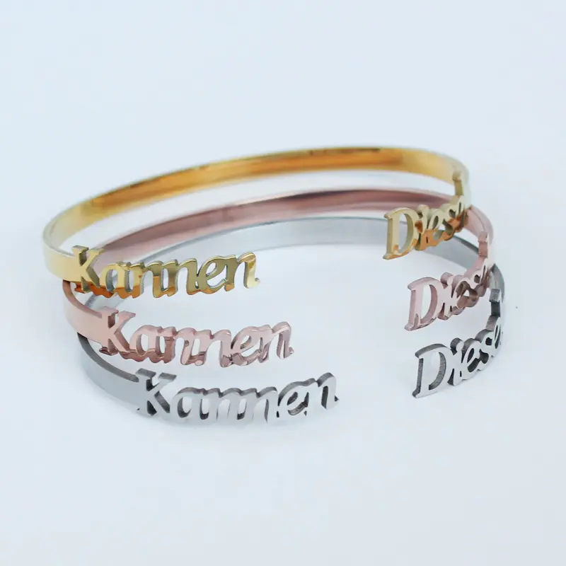 Thời Trang Tùy Chỉnh Cá Nhân Tên Ban Đầu Vòng Đeo Tay Phụ Nữ Rose Gold Mạ Vòng Đeo Tay Bangles Mở Cuff Điều Chỉnh Vòng Đeo Tay Quyến Rũ