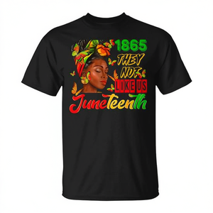 Camiseta Juneteenth 1865 Pride con diseño They Not Like Us, algodón negro, unisex para adultos, cuello redondo, manga corta, impresión digital - Product Image 2