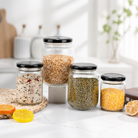 Frascos de Vidrio Transparentes Redondos para Almacenamiento, Recipientes Herméticos para Alimentos con Tapa Metálica para Gelatina, Ensaladas y Empaquetado de Cocina