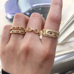 2023 Fashion Hip Hop Gold Plated Micro Pave Sparking Tiny CZ Stone Bling Cuban Chain Link Rings For Women Men Delicate Jewelry