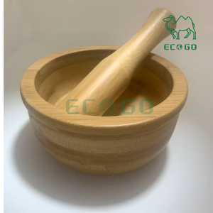 T Moulin à épices Outils de cuisine pour mélanger les épices aux herbes Bol de broyage Ustensiles de cuisine Mortier et pilon en bambou Se - Product Image 2