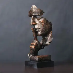 Le <span class=keywords><strong>silence</strong></span> est une statue créative dorée, ornements artisanaux modernes simples, sculptures décoratives d'<span class=keywords><strong>art</strong></span> pour le bureau, le salon, le bar, le café -E - Product Image 1