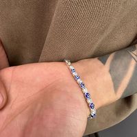 Bracelet Tennis Élégant en Zircon Cubique, Perles Bleues, Tons Argentés, Pierres Claires Alternées, Scintillant, Charmant, Délicat, Cadeau pour Femme