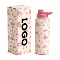 Bouteille d'eau isotherme en acier inoxydable de 40 oz à impression personnalisée, gourde de voyage réutilisable avec couvercle anti-fuite et sans BPA pour usage quotidien