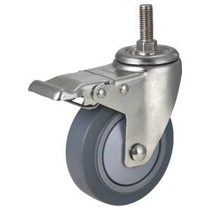 TPR Mittelgroße Industrierollen 3-5 Zoll Schwenkbar mit Vorderbremse Edelstahl Einzelkugellager 100-130KG Tragfähigkeit Gewinde - Product Image 1
