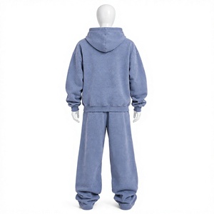 Blue 100% Cotton Tracksuit Set Full <b>Zip</b> <b>Hoodie</b> Side <b>Pockets</b> Regular Fit Printed Streetwear Autumn Style Made AMSEC INDUSTRY - Product Image 2