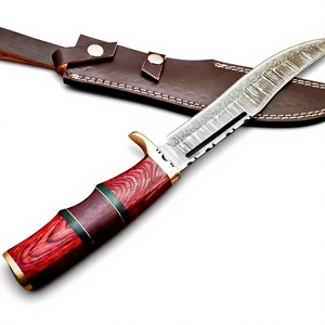 Couteau Bowie en acier Damas de qualité industrielle OEM/ODM, lame fixe en acier inoxydable, manche en bois et étui en cuir - Product Image 3