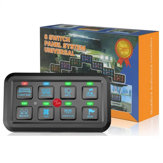 نظام مرحل إلكتروني ذو لوحة مفاتيح للإشعال التلقائي في صندوق السيارة مضاد للماء ذو تصميم عصبي مكون من 8 مفاتيح مع مصابيح LED بسبعة ألوان