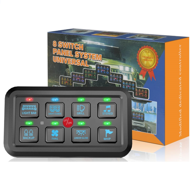 8 Gang Waterproof Ignition Car Trunk Automotive Gang Auto Ignition Switch Panel Electronic Relay System With Seven Colors LED