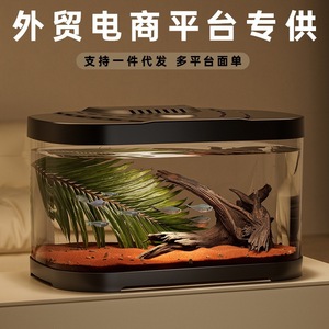 Aquarium ovale en plastique transparent de taille moyenne pour décoration de bureau, mini-écrin paysager, fournitures pour animaux de compagnie - Product Image 2