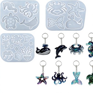 YRIHJIXQ 3 moldes de silicona de animales marinos para llaveros, resina epoxi, estrella de mar, pulpo, llaveros DIY, colgantes, joyería, manualidades - Product Image 1