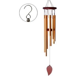 Carillons éoliens en cuivre et aluminium avec 6 tubes accordés, dessus en bois, crochet de suspension pour jardin, patio, décoration intérieure - Product Image 1