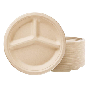 Простой Зеленый оптовый биоразлагаемый сахарный тростник, целлюлозная целлюлоза, Круглый одноразовый био-бумажный тарелок - Product Image 6