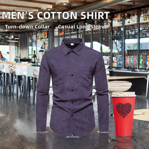 Camisa Casual de Pana para Hombre, Manga Larga, Cuello Camisero, Botones, Tela de Sarga, para Primavera y Otoño - Product Image 2