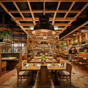 Thiết kế hiện đại OEM ODM gỗ giải trí phục vụ gian hàng thương mại Cà phê phòng ăn đồ nội thất nhà hàng bàn ghế Bộ - Product Image 2