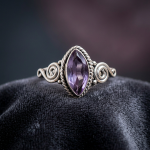 Bague en pierre précieuse d'améthyste naturelle exquise en argent Sterling 925 belles bagues de créateur de pierres précieuses bijoux pour grossiste - Product Image 1