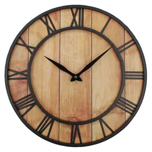 Retro 24inch Wooden Wall Clock Modern Large Decorative Wall Clock Metal Quarts Clocks T8201