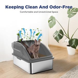 Stainless Steel Square <b>Cat</b> <b>Litter</b> Box XL Enclosed Toilet Lid Anti-Urine Leakage Non-Stick Bottom 100L Capacity Easy Clean - Product Image 4
