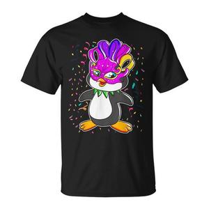 T-shirt Penguin Mardi Gras avec un joli motif de masque, idéal pour les fêtes - Product Image 1