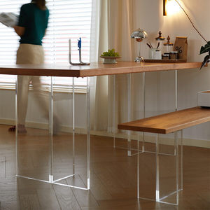 Nordic Cherry <b>Wood</b> Acrylic Floating Dining Table Rectangle Solid <b>Wood</b> Slab Stable Framework Living Room - Product Image 4