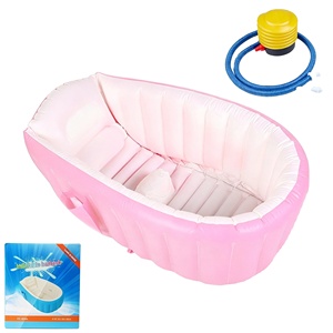 Baignoire gonflable rose pour bébé, pliable et portable, avec pompe, pour nouveau-nés de 0 à 6 mois - Product Image 3