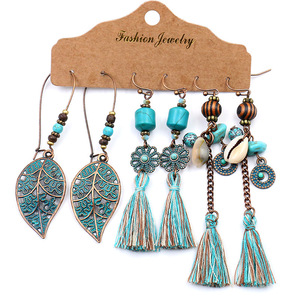 Fashion Jewelry Bohemian Tassel <b>Drop</b> Earrings Alloy Antique <b>Bronze</b> Plated Women's Party Dangle Earrings Set - Product Image 4