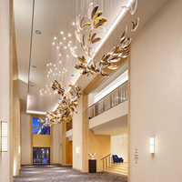 Lampe suspendue d'art moderne personnalisée, pièces en verre faites à la main avec fil d'acier, hauteur réglable, lustre en verre de luxe pour hall d'hôtel