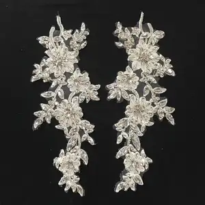 Fashion style silver bodice hotfix crystal applique& trim belt for wedding dress