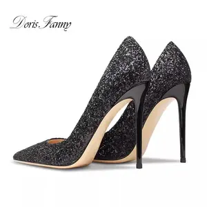Scarpe <span class=keywords><strong>con</strong></span> Tacco Alto Nere Glitterate Traspiranti, Punta a Spillo, Décolleté Sexy da Donna, Moda Estiva per Feste - Product Image 3