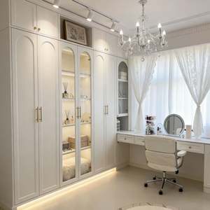 Table de toilette sur mesure BALOM, style français moderne, crème, avec armoire intégrée en bois et coiffeuse - Product Image 2