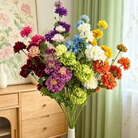 6 têtes de fleurs artificielles en soie PU, Dahlia et Chrysanthème, style floral printanier, pour décoration intérieure, salon, table à manger, mariage