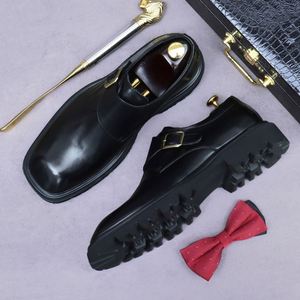Chaussures habillées décontractées montantes pour hommes en cuir véritable de haute qualité, style rétro britannique, à bout pointu, semelle épaisse, à enfiler avec bride à boucle - Product Image 3