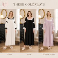 Robe de nuit pour femmes en trois coloris : blanc, noir, lavande, violet, avec dentelle, coupe ample, longueur maxi, vêtements de nuit