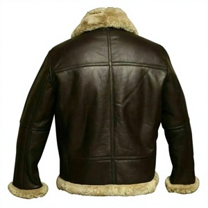 Chaqueta de Aviador para Hombre, de Cuero Genuino, con Forro de Cuero, Resistente al Viento, Estilo Motero, Cierre de Cremallera, Logotipo Frontal - Product Image 2