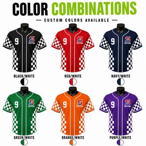 Maillot de baseball personnalisé en gros, imprimé damier, séchage rapide, respirant, boutonné, en polyester, uniforme d'équipe par sublimation - Product Image 6