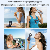 REMAX RS-SF28 Ventilador de Mano 2 en 1 con Banco de Energía de 10000 mAh, Carga Rápida de 22.5W, Ventilador Portátil con Cable Integrado, Ventilador de Enfriamiento con Hielo