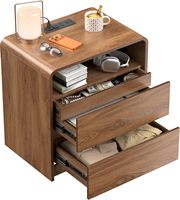 Table de chevet moderne avec tiroirs cachés, table de chevet en noyer avec station de charge, table de chevet de style mid-century, table d'appoint en bois courbé
