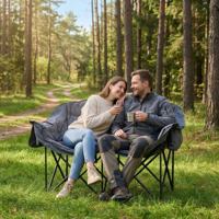 Chaise d'extérieur moderne de luxe surdimensionnée et portable à 2 places, pliable avec cadre en acier, idéale pour le jardin, la plage, le camping, la pêche et la randonnée